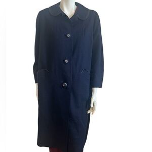 Vintage 60s Navy Blue Coat Rhinestone Buttons Excellent Condition Fully Lined